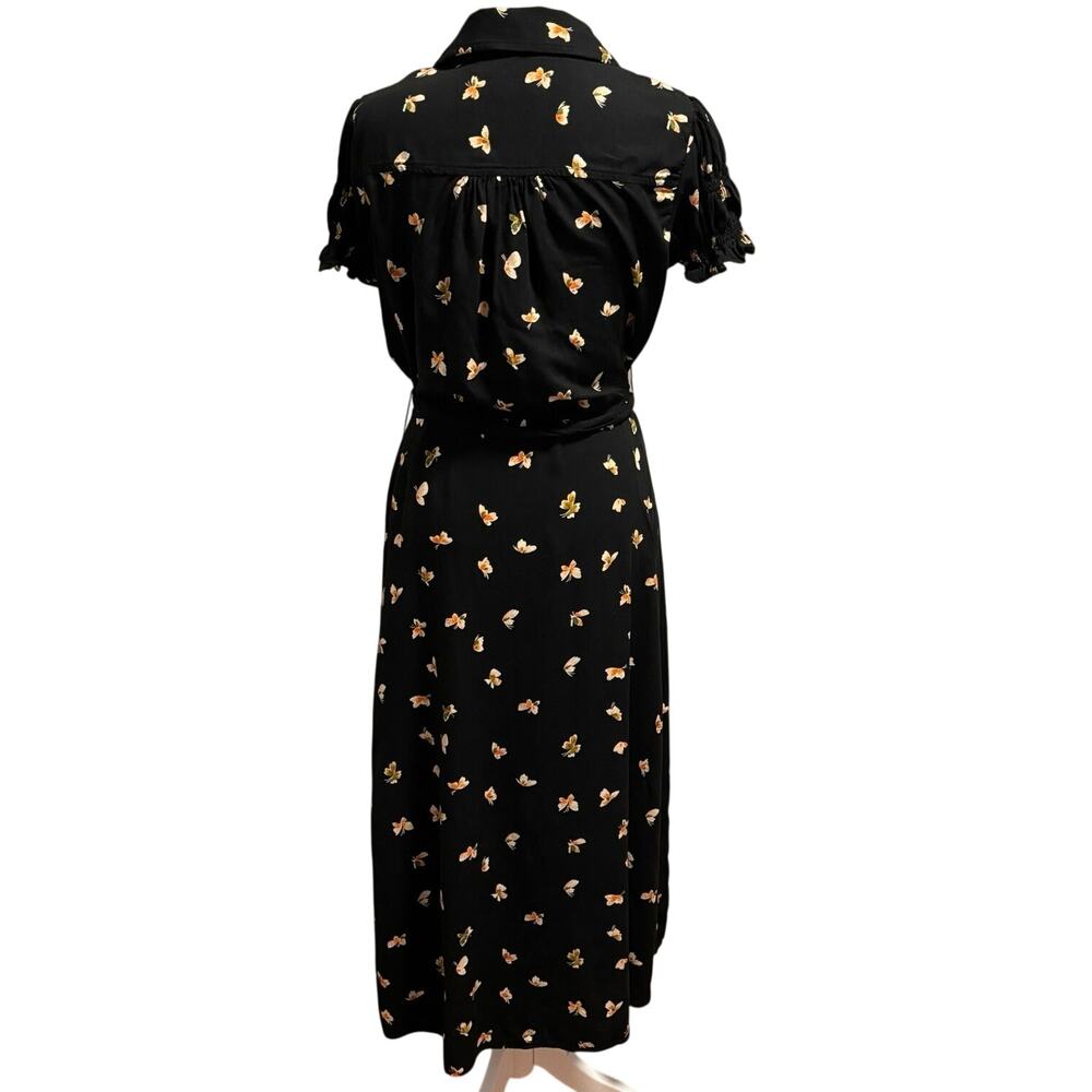 Urban Outfitters Size M Spring Day Wrap Dress Midi Butterflies Print Black - Picture 5 of 9